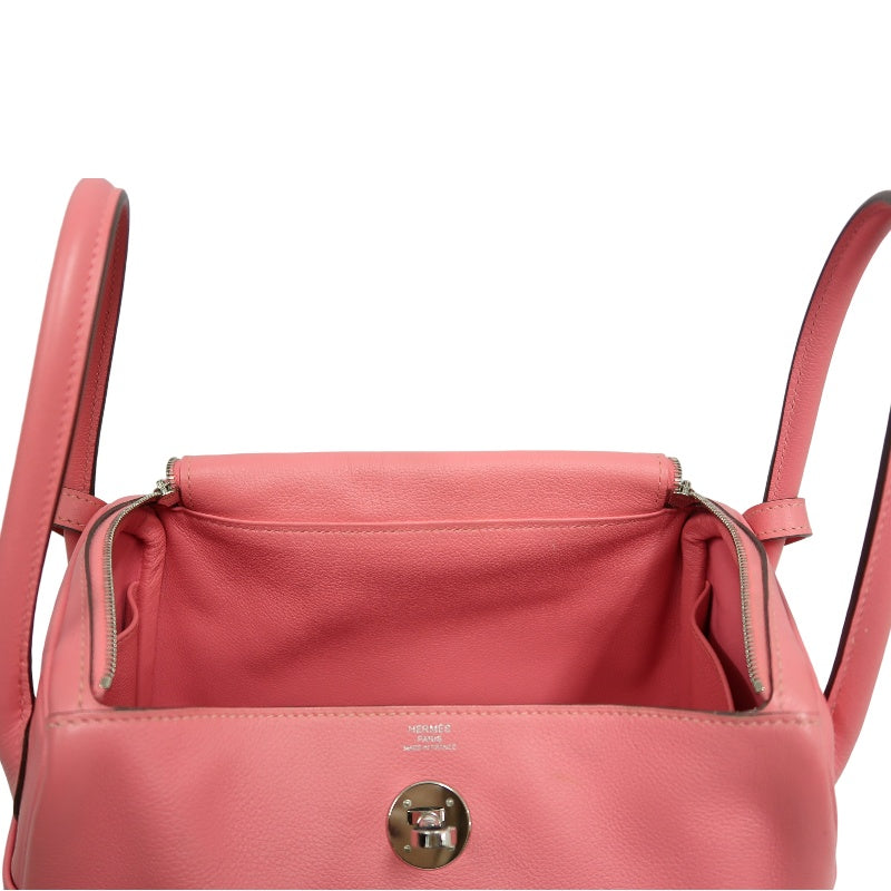 HERMES Lindy Calfskin Shoulder Handbag Pink Silver Hardware