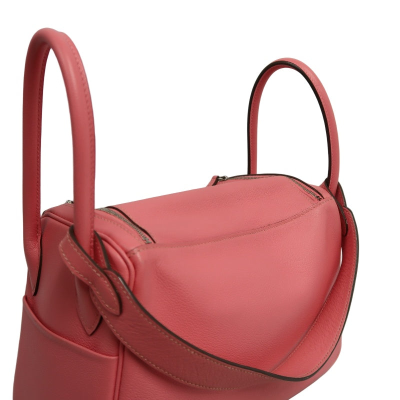 HERMES Lindy Calfskin Shoulder Handbag Pink Silver Hardware
