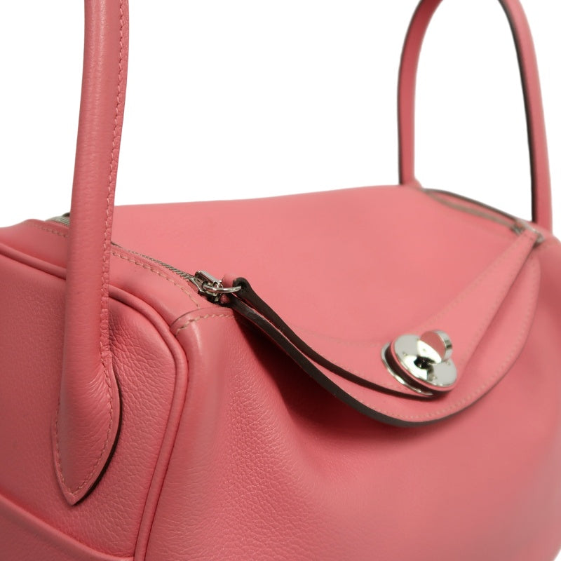 HERMES Lindy Calfskin Shoulder Handbag Pink Silver Hardware