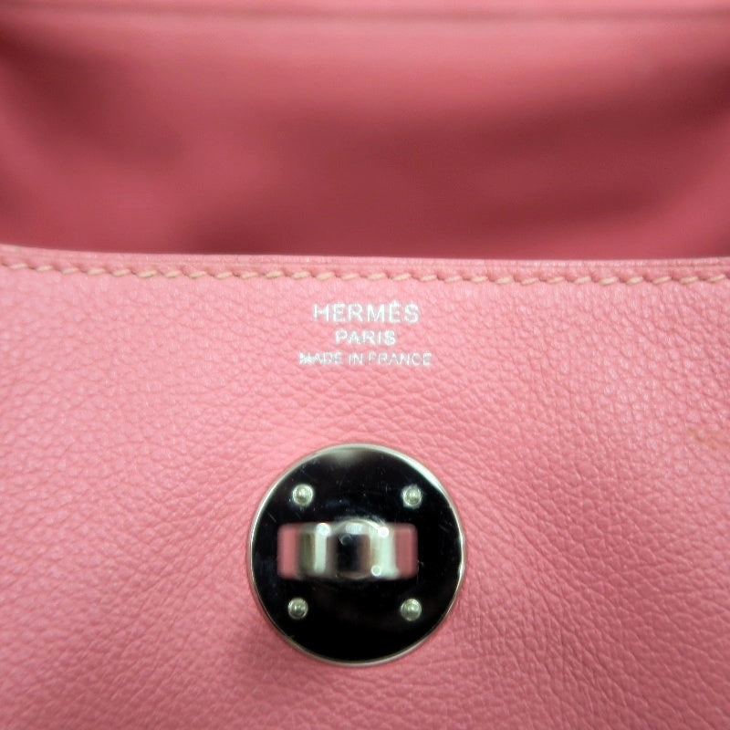 HERMES Lindy Calfskin Shoulder Handbag Pink Silver Hardware
