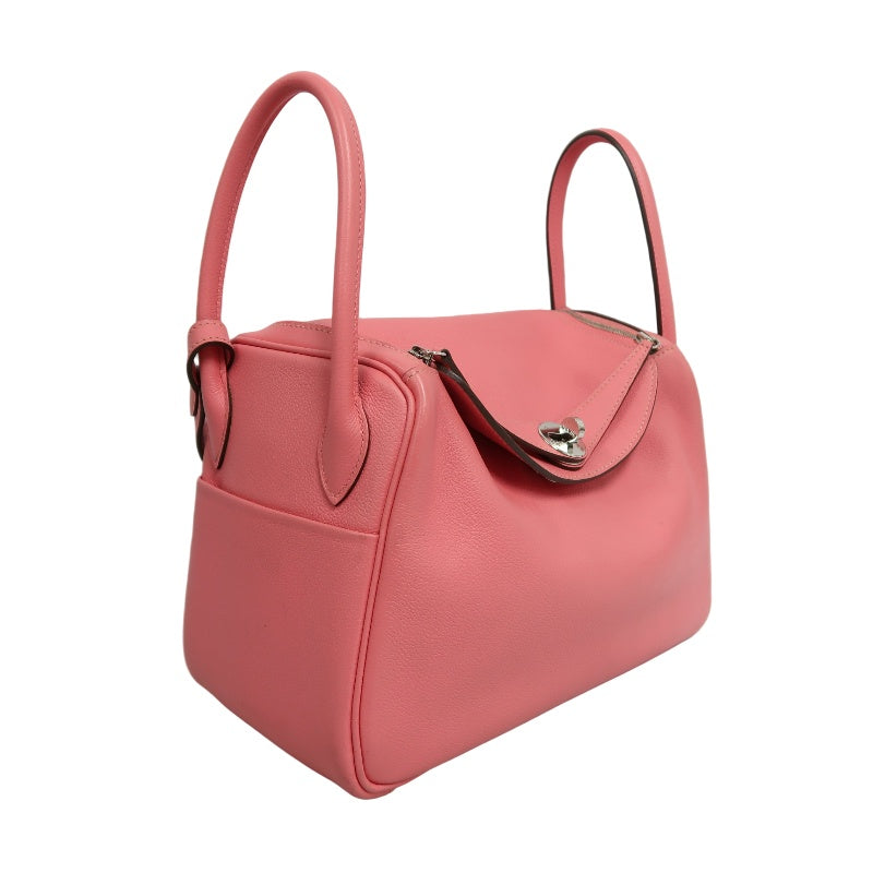 HERMES Lindy Calfskin Shoulder Handbag Pink Silver Hardware