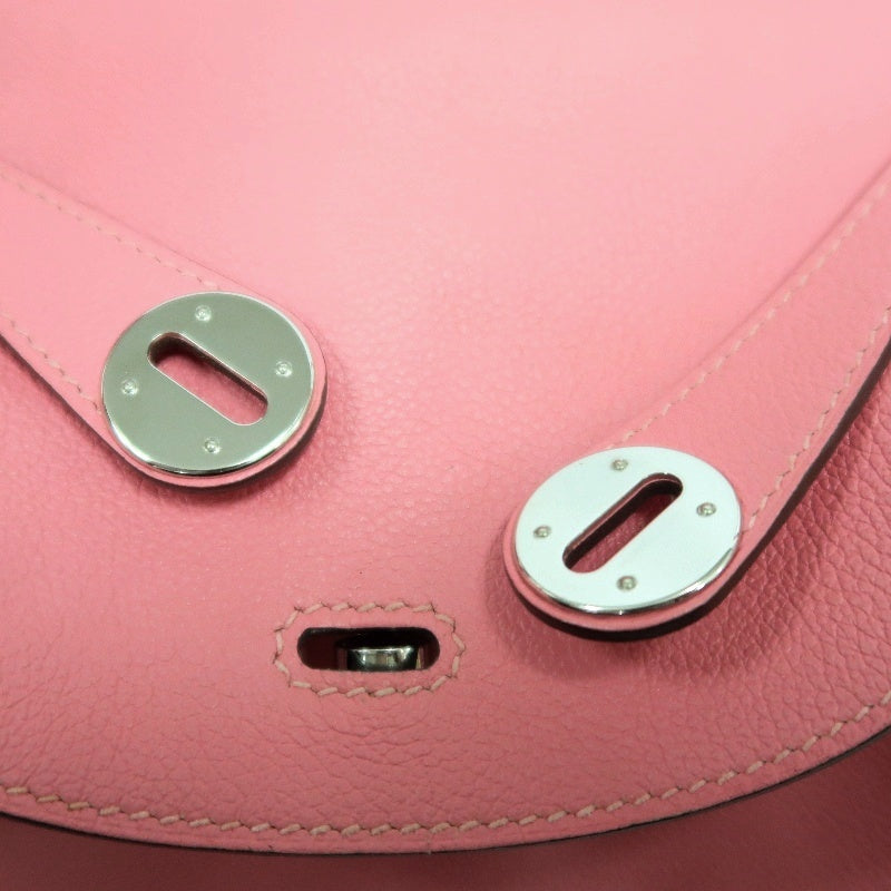 HERMES Lindy Calfskin Shoulder Handbag Pink Silver Hardware