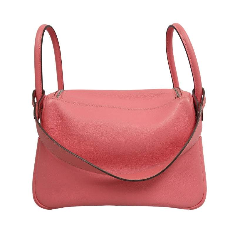 HERMES Lindy Calfskin Shoulder Handbag Pink Silver Hardware