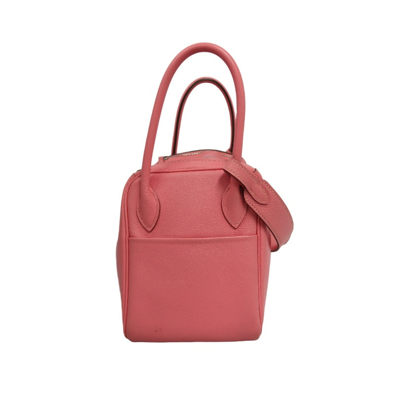 HERMES Lindy Calfskin Shoulder Handbag Pink Silver Hardware