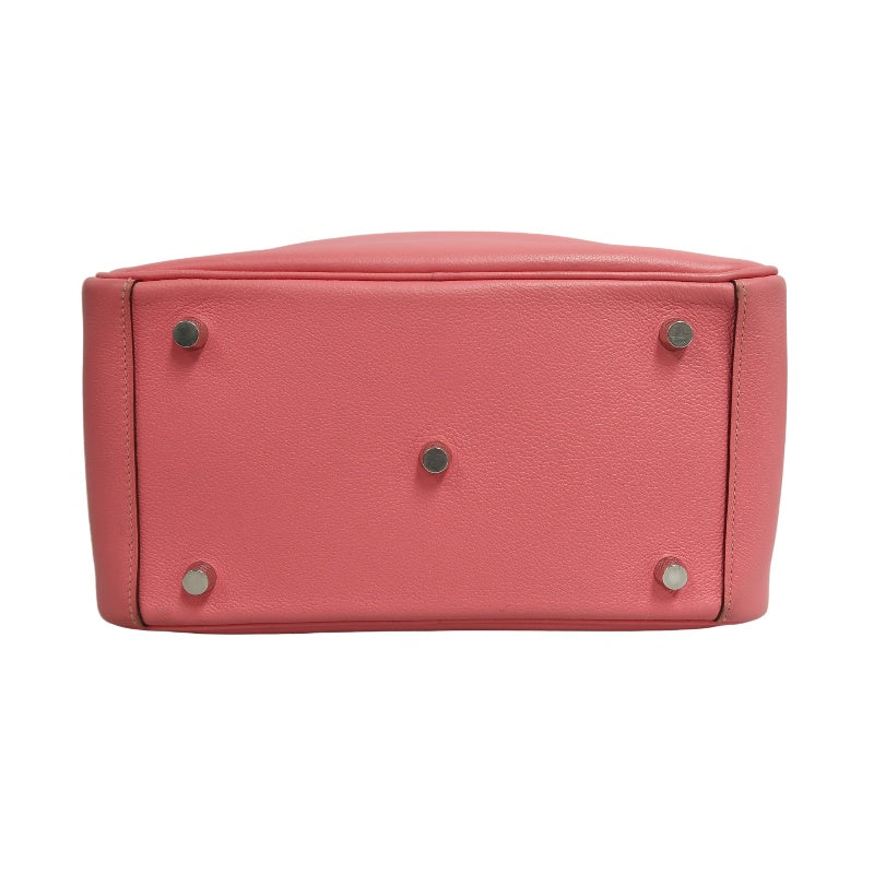 HERMES Lindy Calfskin Shoulder Handbag Pink Silver Hardware