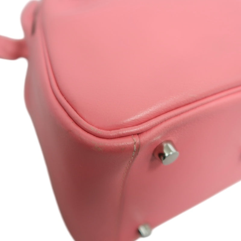HERMES Lindy Calfskin Shoulder Handbag Pink Silver Hardware
