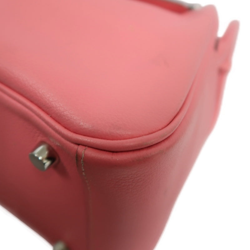 HERMES Lindy Calfskin Shoulder Handbag Pink Silver Hardware