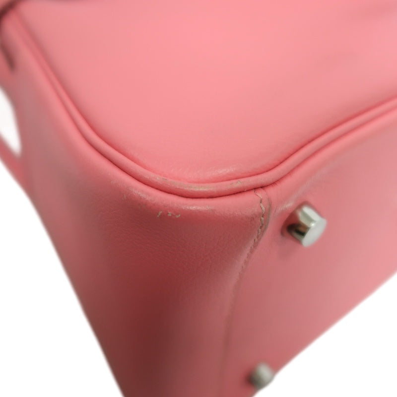 HERMES Lindy Calfskin Shoulder Handbag Pink Silver Hardware