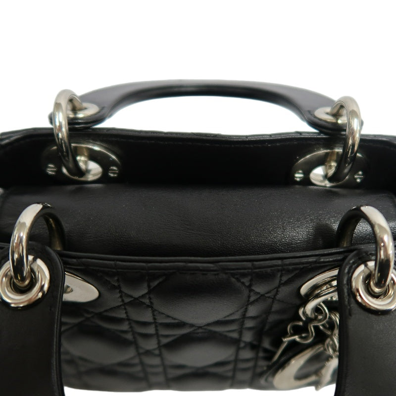 DIOR Lady Dior Cannage Quilted Lambskin Handbag Black Gold Hardware With Shoulder Strap