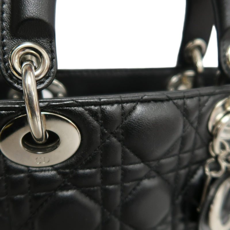 DIOR Lady Dior Cannage Quilted Lambskin Handbag Black Gold Hardware With Shoulder Strap