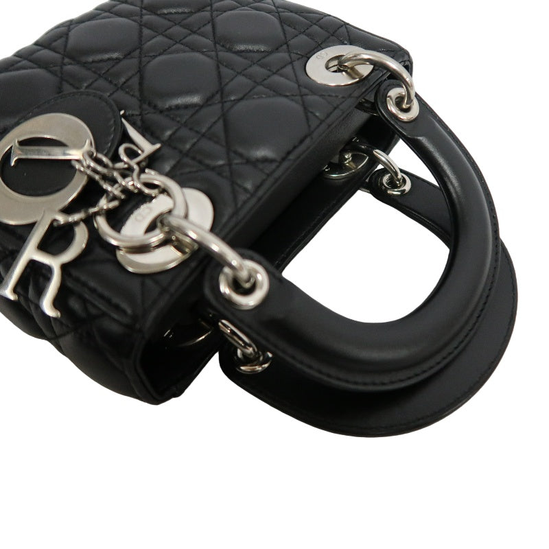 DIOR Lady Dior Cannage Quilted Lambskin Handbag Black Gold Hardware With Shoulder Strap