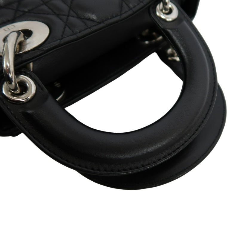 DIOR Lady Dior Cannage Quilted Lambskin Handbag Black Gold Hardware With Shoulder Strap