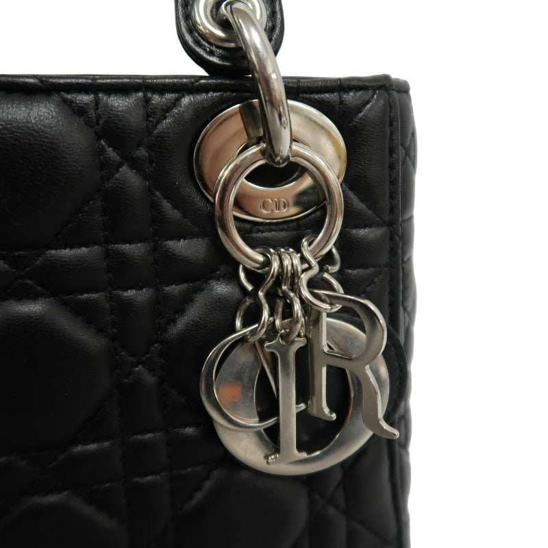 DIOR Lady Dior Cannage Quilted Lambskin Handbag Black Gold Hardware With Shoulder Strap
