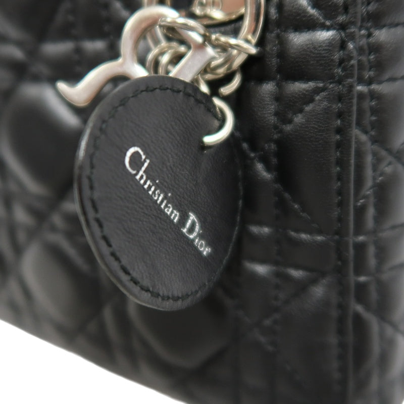 DIOR Lady Dior Cannage Quilted Lambskin Handbag Black Gold Hardware With Shoulder Strap