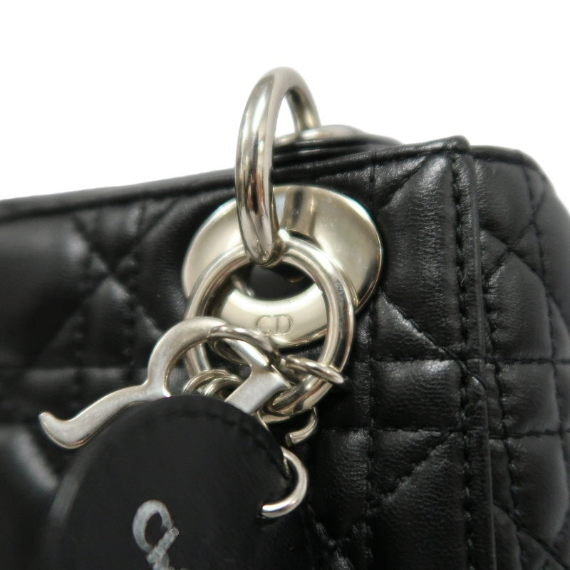 DIOR Lady Dior Cannage Quilted Lambskin Handbag Black Gold Hardware With Shoulder Strap