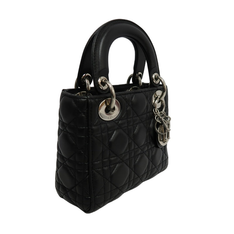 DIOR Lady Dior Cannage Quilted Lambskin Handbag Black Gold Hardware With Shoulder Strap