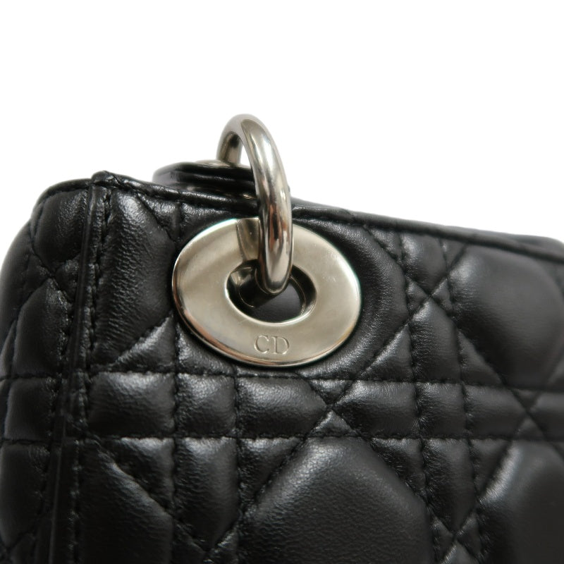 DIOR Lady Dior Cannage Quilted Lambskin Handbag Black Gold Hardware With Shoulder Strap