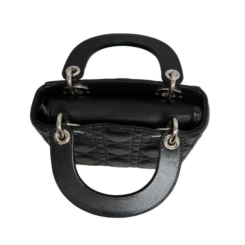 DIOR Lady Dior Cannage Quilted Lambskin Handbag Black Gold Hardware With Shoulder Strap