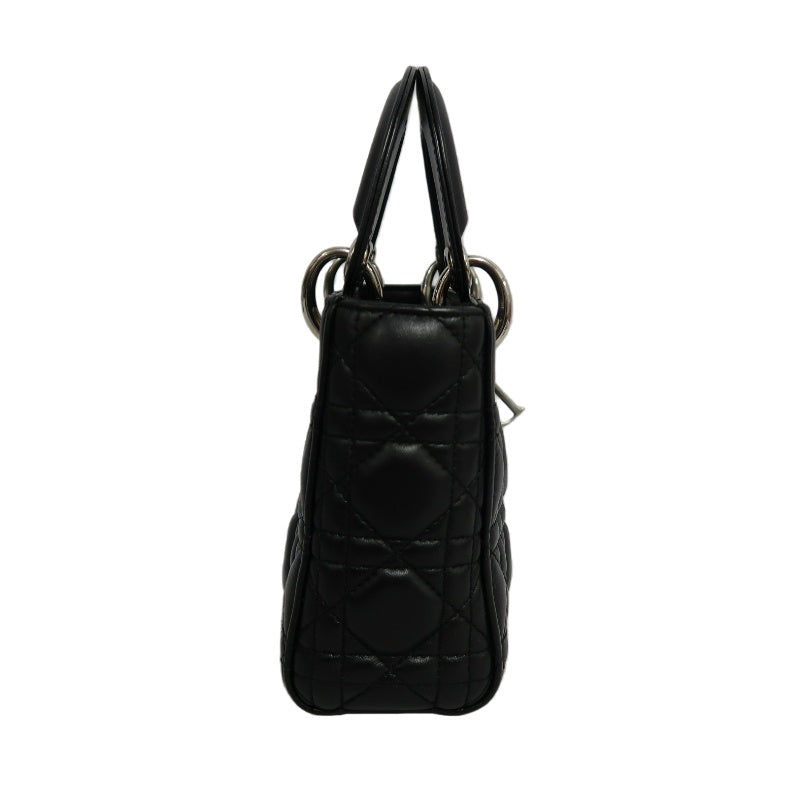 DIOR Lady Dior Cannage Quilted Lambskin Handbag Black Gold Hardware With Shoulder Strap