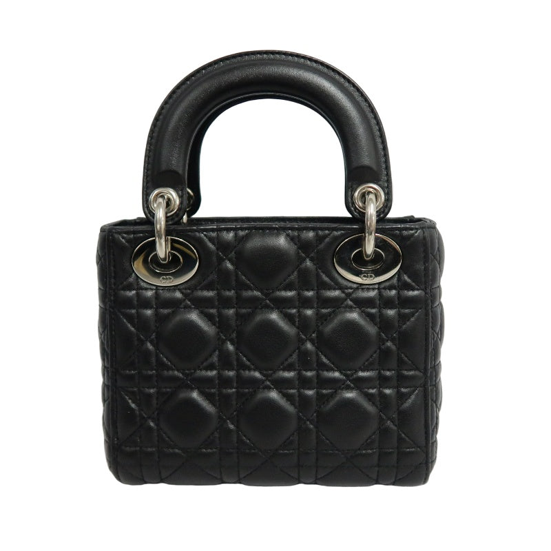 DIOR Lady Dior Cannage Quilted Lambskin Handbag Black Gold Hardware With Shoulder Strap