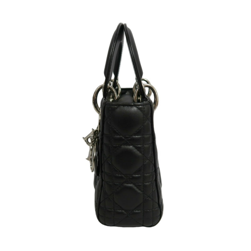 DIOR Lady Dior Cannage Quilted Lambskin Handbag Black Gold Hardware With Shoulder Strap