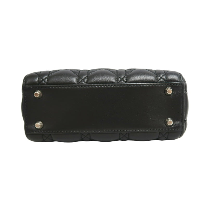 DIOR Lady Dior Cannage Quilted Lambskin Handbag Black Gold Hardware With Shoulder Strap