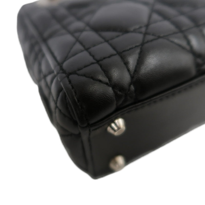DIOR Lady Dior Cannage Quilted Lambskin Handbag Black Gold Hardware With Shoulder Strap