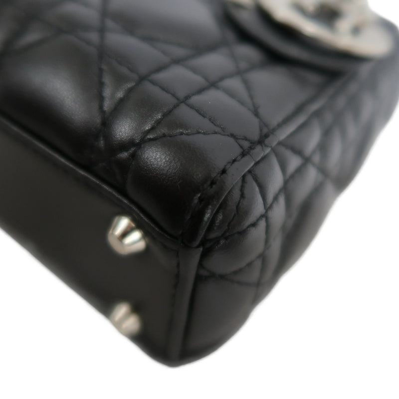 DIOR Lady Dior Cannage Quilted Lambskin Handbag Black Gold Hardware With Shoulder Strap