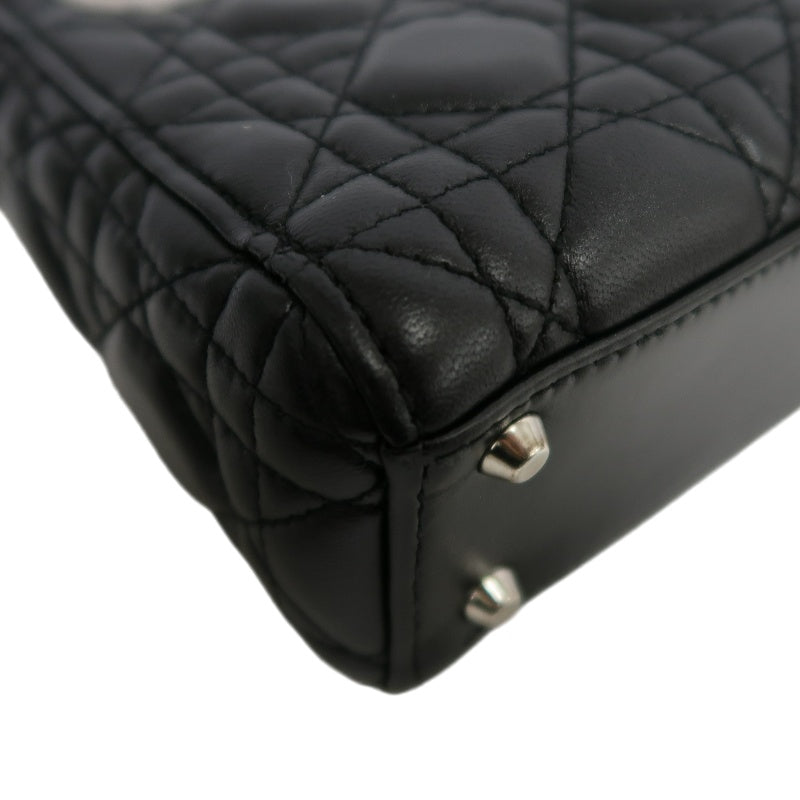 DIOR Lady Dior Cannage Quilted Lambskin Handbag Black Gold Hardware With Shoulder Strap