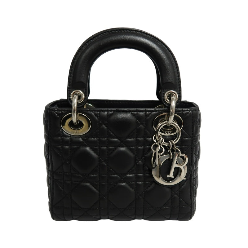 DIOR Lady Dior Cannage Quilted Lambskin Handbag Black Gold Hardware With Shoulder Strap
