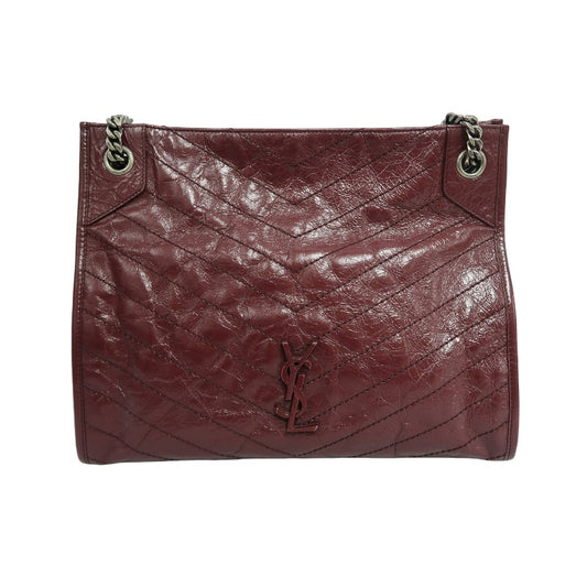 YVES SAINT LAURENT YSL Niki Leather Tote Shoulder Bag Burgundy Waxed Leather