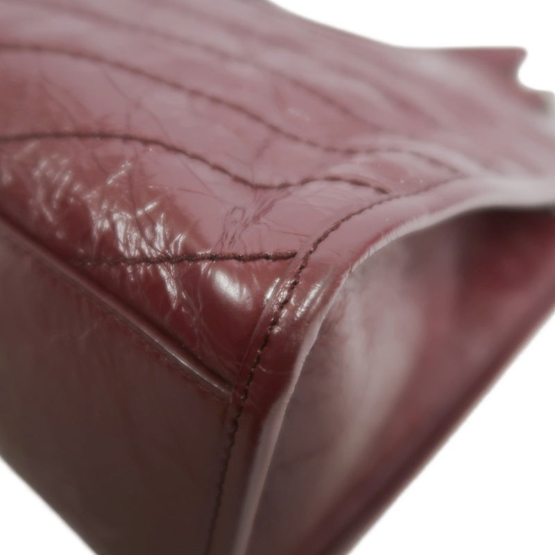 YVES SAINT LAURENT YSL Niki Leather Tote Shoulder Bag Burgundy Waxed Leather