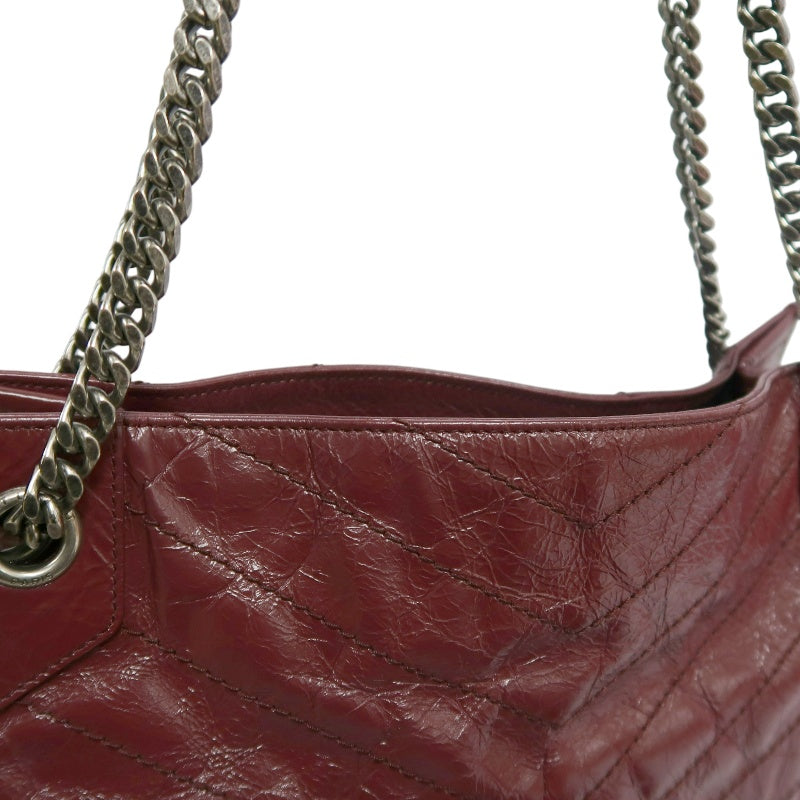 YVES SAINT LAURENT YSL Niki Leather Tote Shoulder Bag Burgundy Waxed Leather