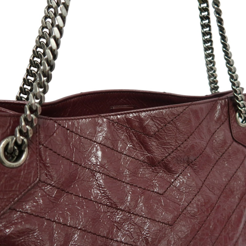 YVES SAINT LAURENT YSL Niki Leather Tote Shoulder Bag Burgundy Waxed Leather