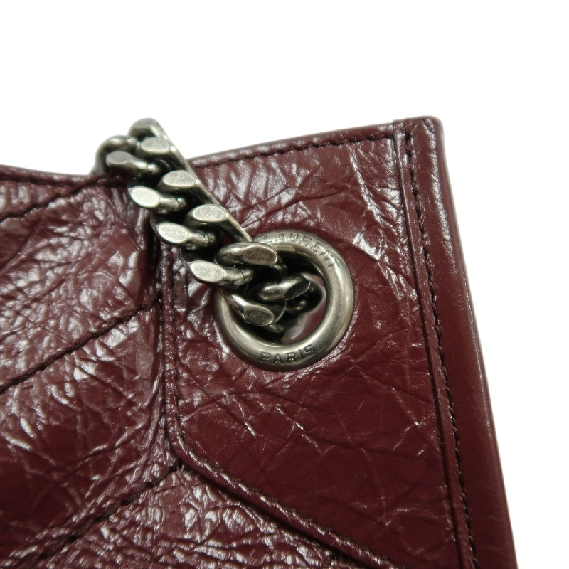 YVES SAINT LAURENT YSL Niki Leather Tote Shoulder Bag Burgundy Waxed Leather