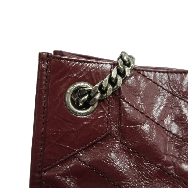 YVES SAINT LAURENT YSL Niki Leather Tote Shoulder Bag Burgundy Waxed Leather