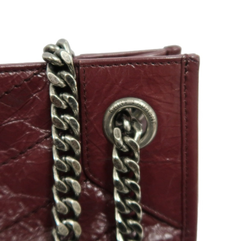 YVES SAINT LAURENT YSL Niki Leather Tote Shoulder Bag Burgundy Waxed Leather