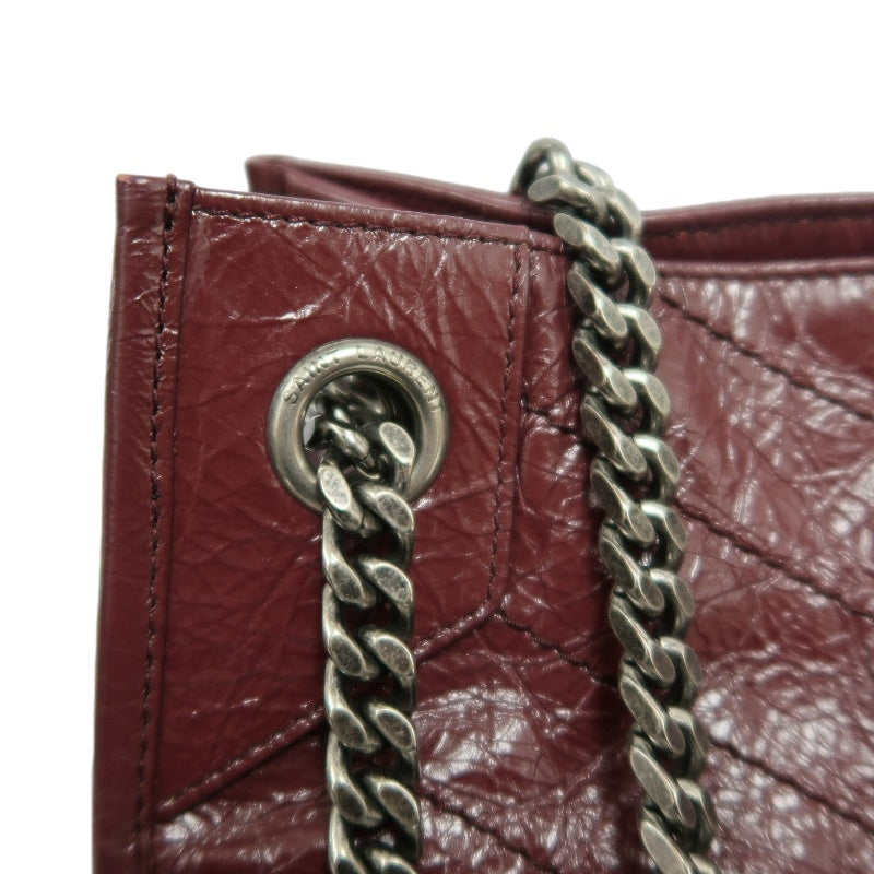 YVES SAINT LAURENT YSL Niki Leather Tote Shoulder Bag Burgundy Waxed Leather