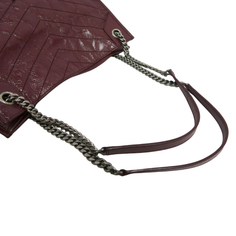 YVES SAINT LAURENT YSL Niki Leather Tote Shoulder Bag Burgundy Waxed Leather