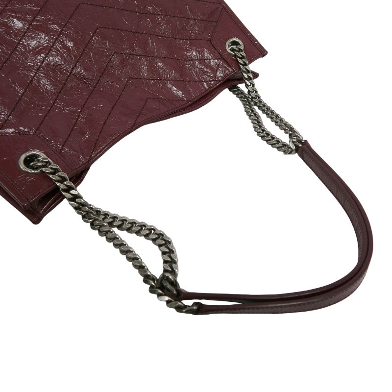 YVES SAINT LAURENT YSL Niki Leather Tote Shoulder Bag Burgundy Waxed Leather