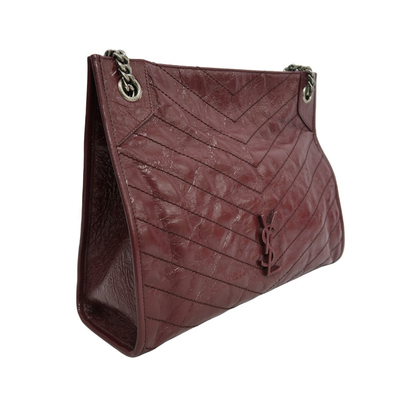 YVES SAINT LAURENT YSL Niki Leather Tote Shoulder Bag Burgundy Waxed Leather