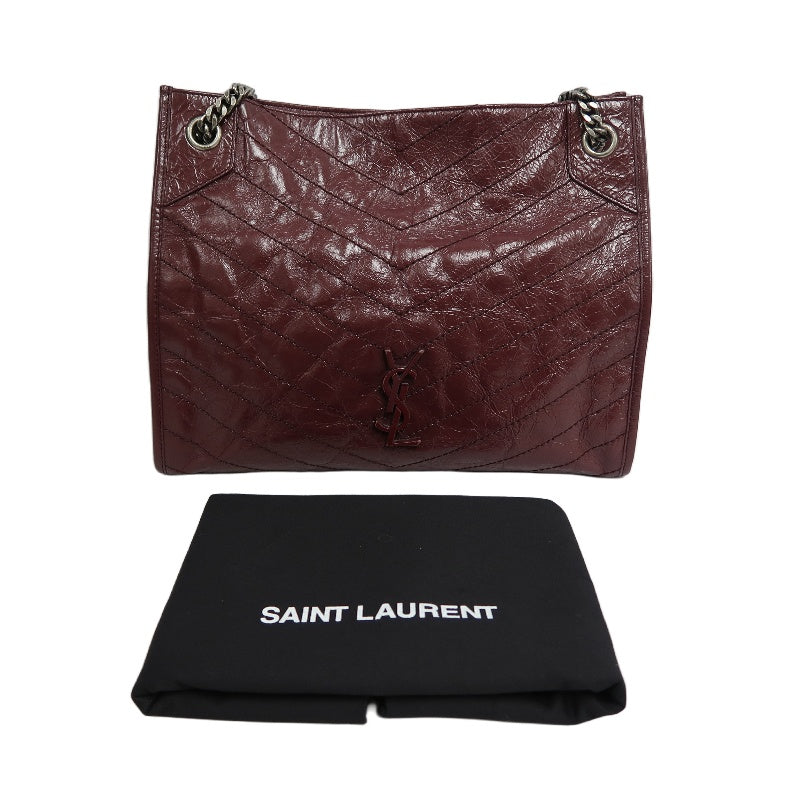 YVES SAINT LAURENT YSL Niki Leather Tote Shoulder Bag Burgundy Waxed Leather