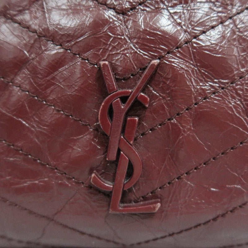 YVES SAINT LAURENT YSL Niki Leather Tote Shoulder Bag Burgundy Waxed Leather