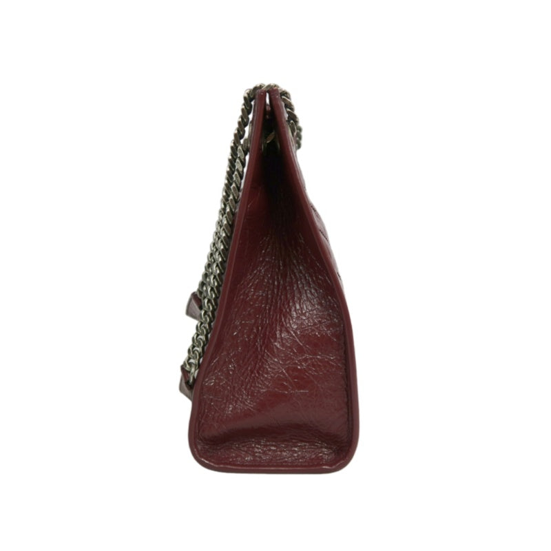 YVES SAINT LAURENT YSL Niki Leather Tote Shoulder Bag Burgundy Waxed Leather