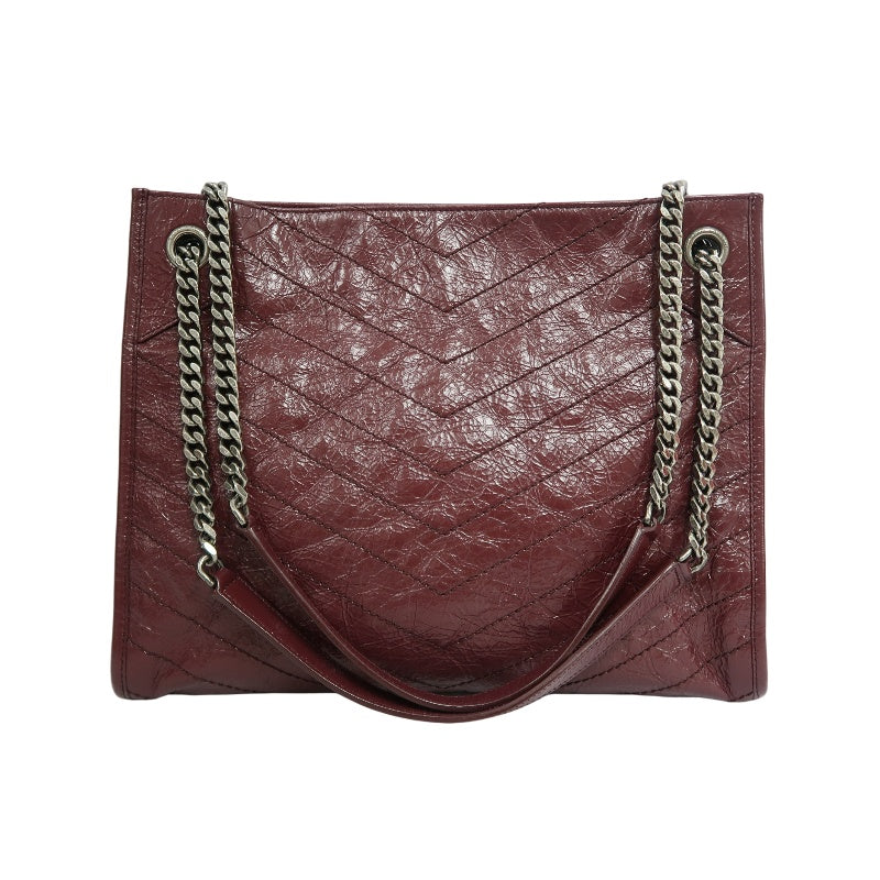 YVES SAINT LAURENT YSL Niki Leather Tote Shoulder Bag Burgundy Waxed Leather