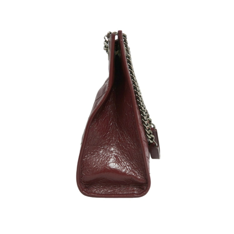 YVES SAINT LAURENT YSL Niki Leather Tote Shoulder Bag Burgundy Waxed Leather