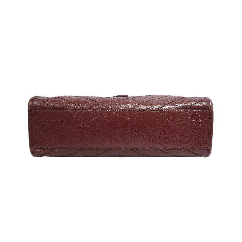 YVES SAINT LAURENT YSL Niki Leather Tote Shoulder Bag Burgundy Waxed Leather