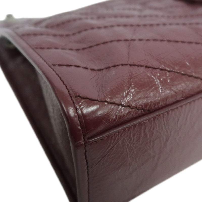 YVES SAINT LAURENT YSL Niki Leather Tote Shoulder Bag Burgundy Waxed Leather