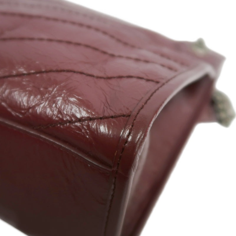 YVES SAINT LAURENT YSL Niki Leather Tote Shoulder Bag Burgundy Waxed Leather