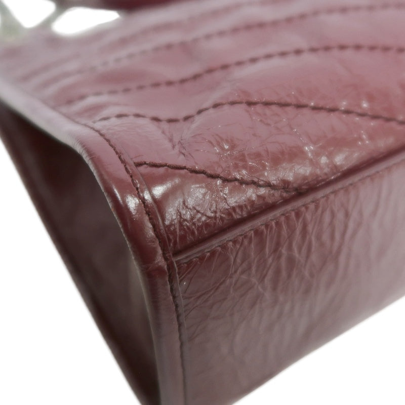 YVES SAINT LAURENT YSL Niki Leather Tote Shoulder Bag Burgundy Waxed Leather